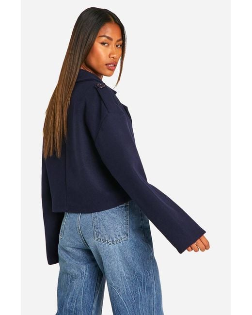 Boohoo Blue Cropped Wool Look Jacket