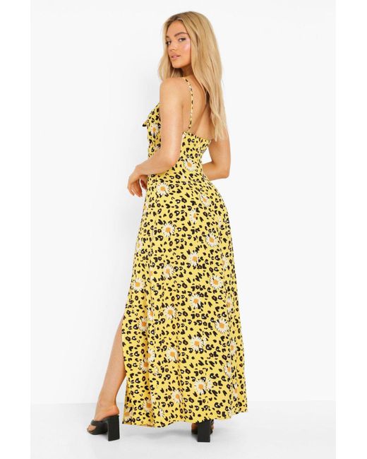 yellow split maxi dress