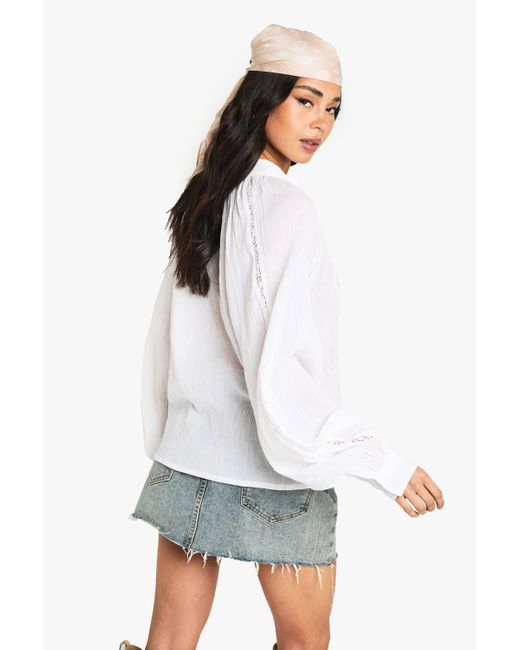 Boohoo White High Neck Cotton Poplin Woven Smock Top