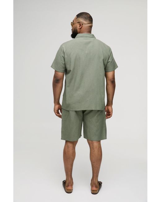 BoohooMAN Green Plus Regular Linen Shirt & Short Set for men