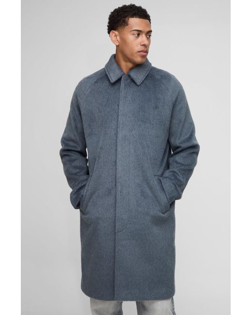 Regular Fit Raglan Single Breasted Brushed Car Coat Boohoo de color Blue