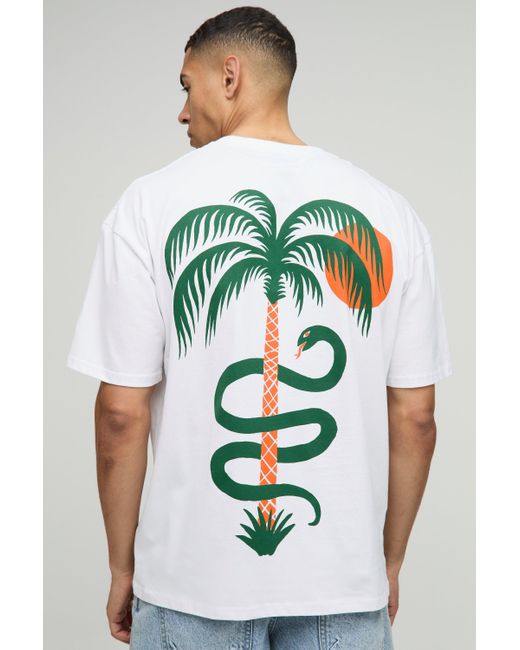 BoohooMAN Green Oversized Palm Tree Graphic T-shirt for men