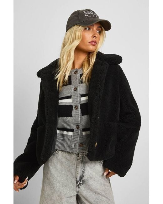 Boohoo Black Short Fur Collared Jacket