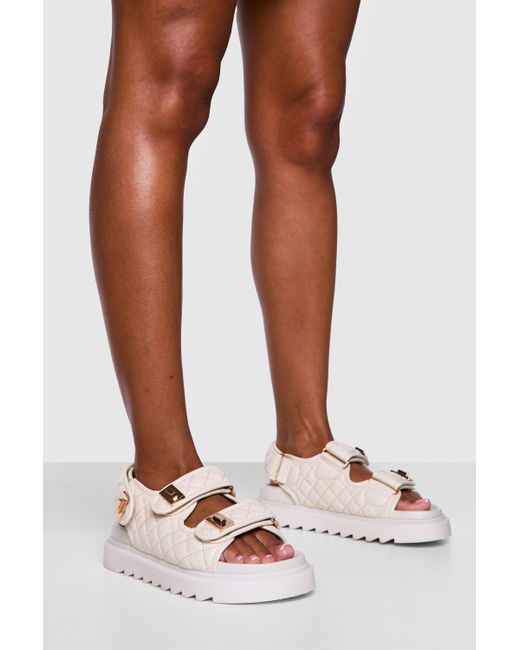Boohoo Brown Quilted Chunky Dad Sandals