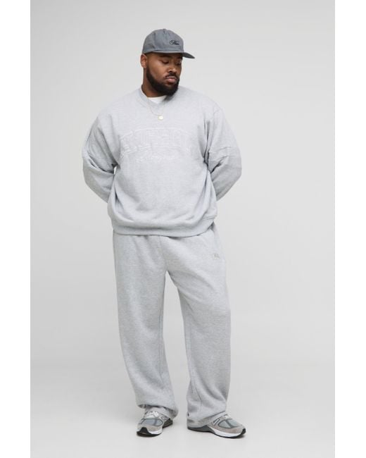 Boohoo Gray Plus Oversized Boxy V-neck Varsity Applique Sweatshirt Tracksuit