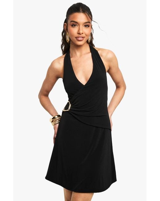 Boohoo Black Halter Neck Trim Detail Wrap Mini Dress