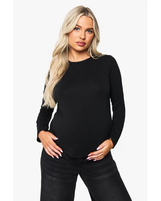Boohoo Black Maternity Split Hem Long Sleeve T-Shirt
