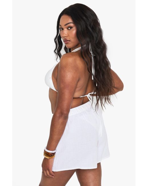 Pantalón Corto Plus De Estopilla Con Cintura Elástica Boohoo de color White