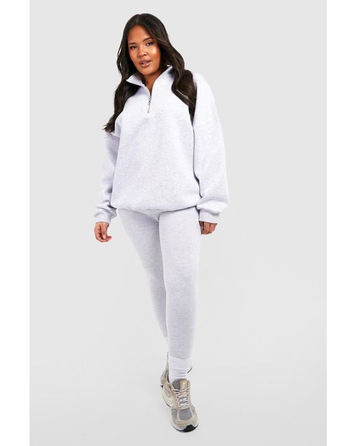 Boohoo Plus Oversized Half Zip Sweatshirt And Legging Set in White | Lyst UK