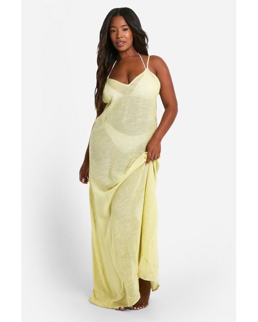 Boohoo Yellow Plus Strappy Maxi Beach Dress