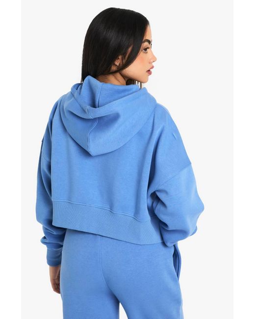 Boohoo Blue 1996 Self Fabric Applique Cropped Hoodie