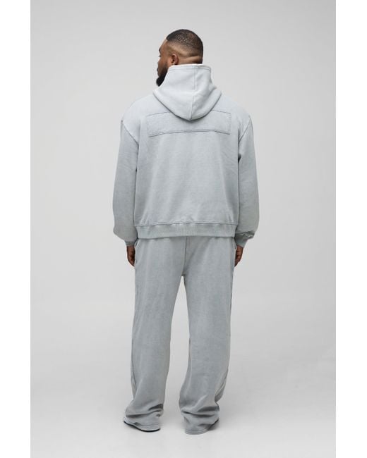 BoohooMAN Plus kastiger Oversize Trainingsanzug mit Acid-Waschung in Gray für Herren