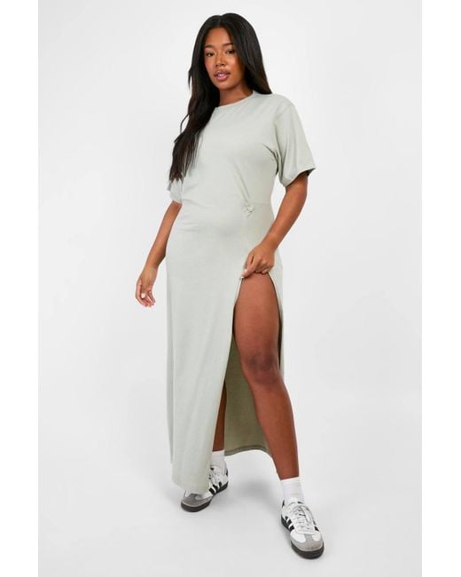 Boohoo Women's White Plus Knot Detail High Split T-Shirt Dress