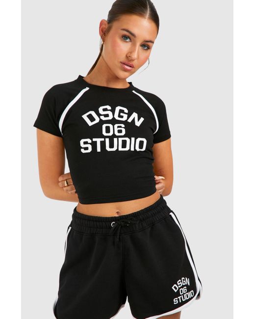 Boohoo Black Dsgn Studio Piping Detail Fitted T-shirt And Short Set