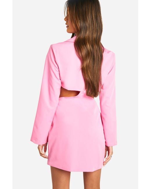 Boohoo Pink Woven Cut Out Back Blazer Dress