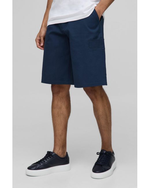 BoohooMAN Blue Bermuda Canvas Cargo Shorts for men
