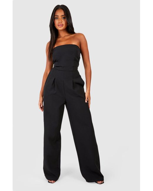 Boohoo Blue Bandeau Pleat Front Wide Leg Tailored Jumpsuit