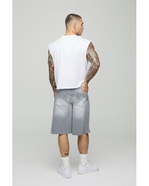 BoohooMAN Hellgraue zerrissene Jorts in Blue für Herren