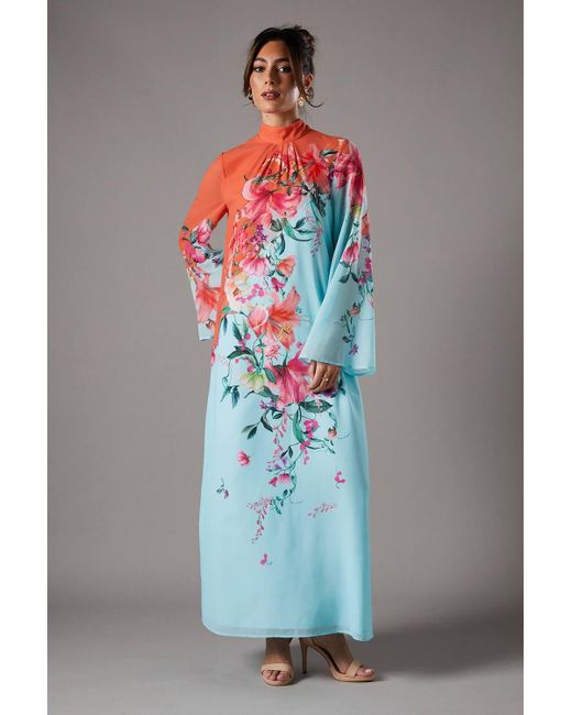 Coast Gray Placement Printed Tie Back Column Maxi Dress