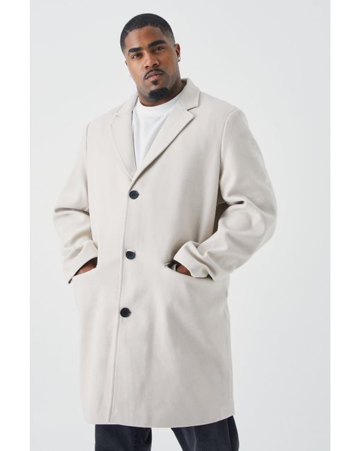 BoohooMAN Natural Plus Single Breasted Wool Mix Overcoat for men