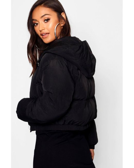 Boohoo Petite Hooded Crop Padded Coat 