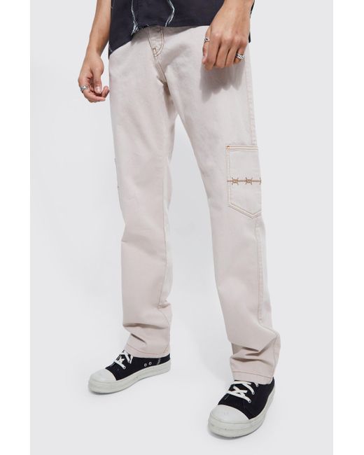 BoohooMAN Tall Rigid Relaxed Fit Cargo Jean in White for Men Lyst
