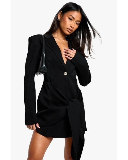 Boohoo Black Tailored Structured Wrap Detail Blazer Dress