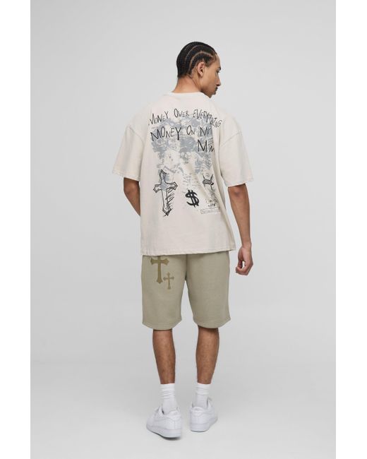 BoohooMAN Natural Oversized Cross Renaissance Graphic T-shirt for men
