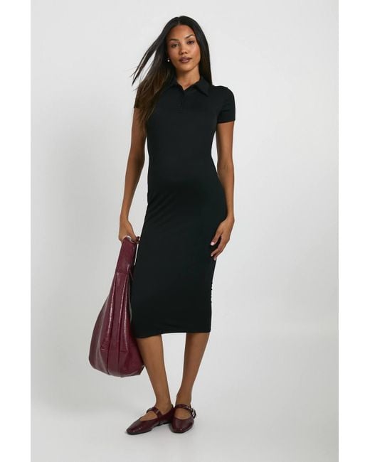 Boohoo Women's Black Maternity Super Soft Collared Button Down