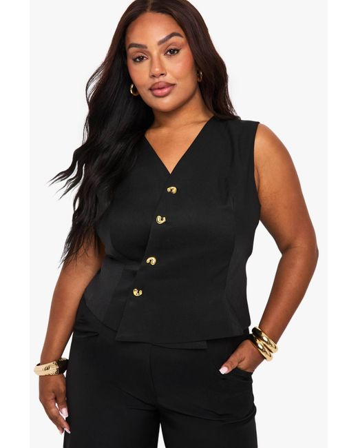 Boohoo Black Plus Tailored Button Asymmetric Waistcoat
