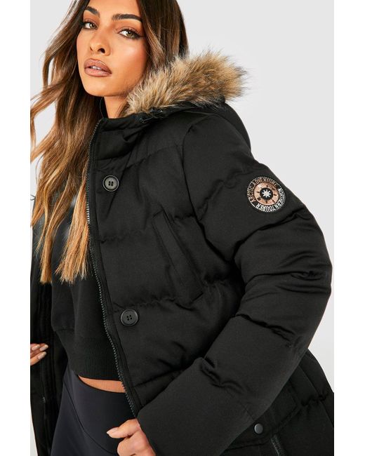 Faux fur trim luxe mountaineering parka coat Clearance