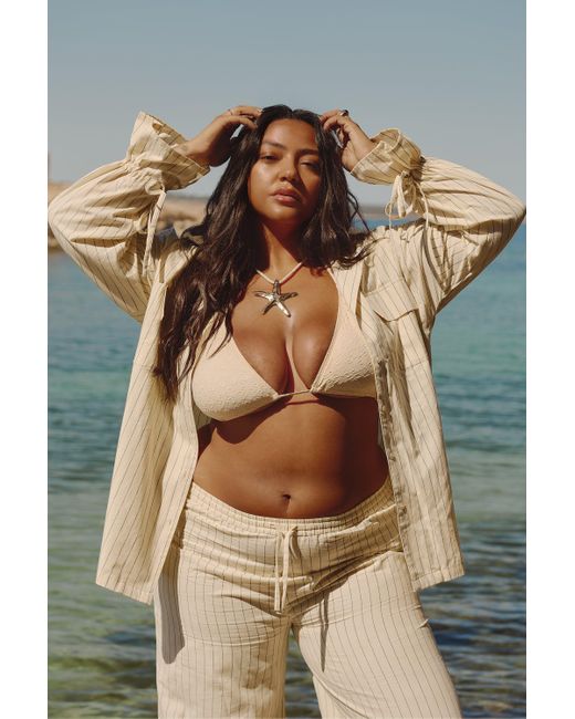 Boohoo Natural Plus Stripe Linen Look Oversized Shirt