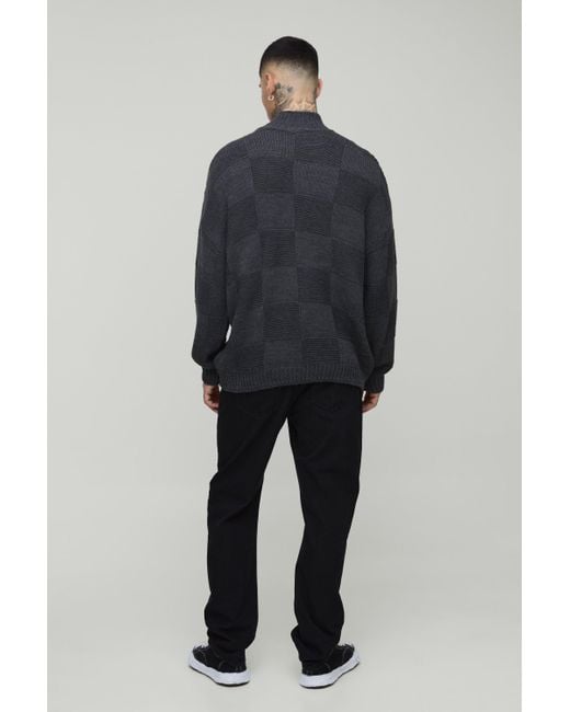 BoohooMAN Tall karierter Oversize Pullover mit Trichterkragen in Blue für Herren