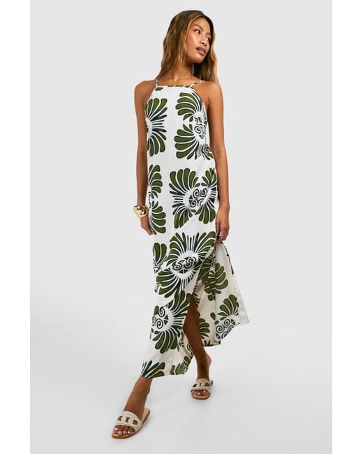 Boohoo White High Neck Patterned Maxi Dress