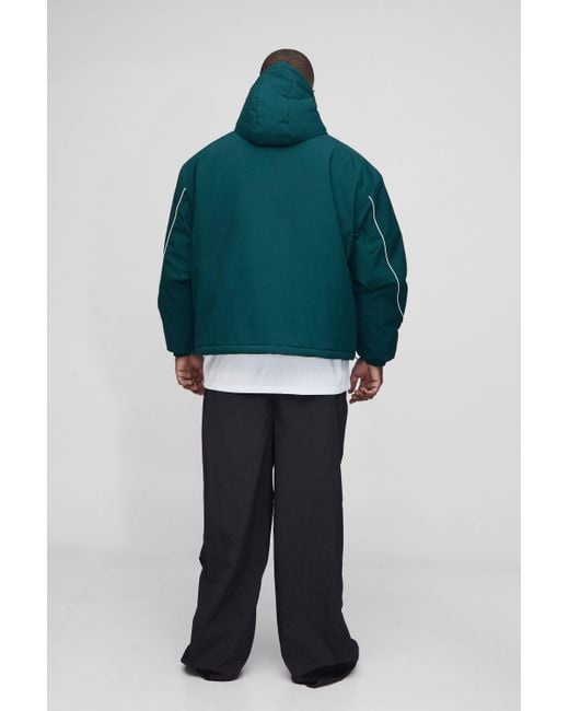 Plus Regular Fit Piping Detail Nylon Padded Parka Boohoo de color Green