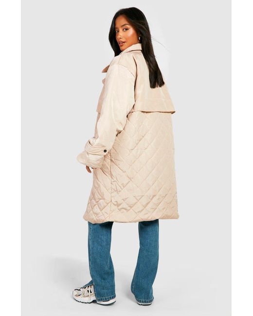 Boohoo Blue Petite Oversized Quilted Double Layer Trench Coat