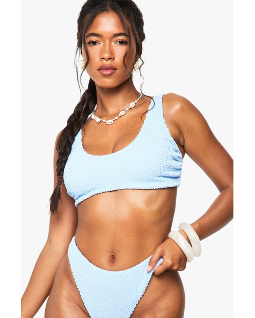Top De Biquini Fruncido Con Escote En U Boohoo de color Blue