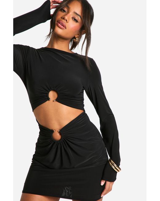 Trim Detail Mini Dress Boohoo de color Black