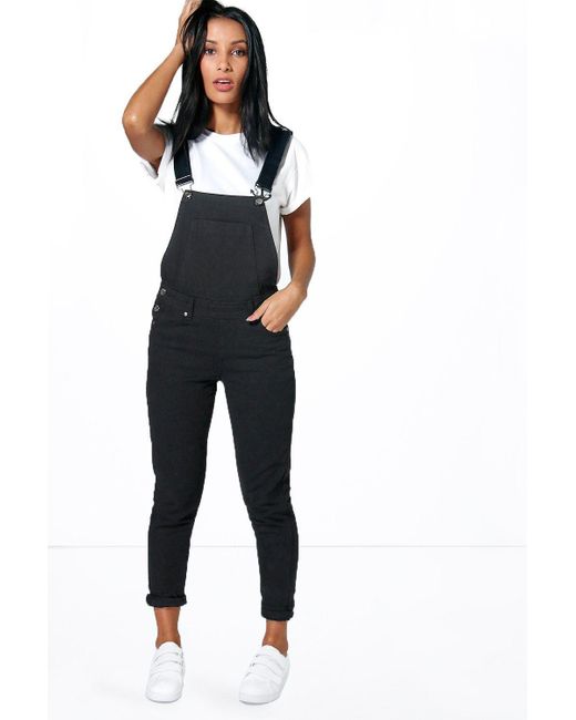 Boohoo Petite Denim Overalls in Black 