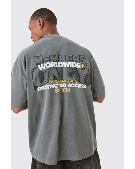 BoohooMAN Tall Overdye Wash Worldwide Back Printed T-shirt in Gray für Herren