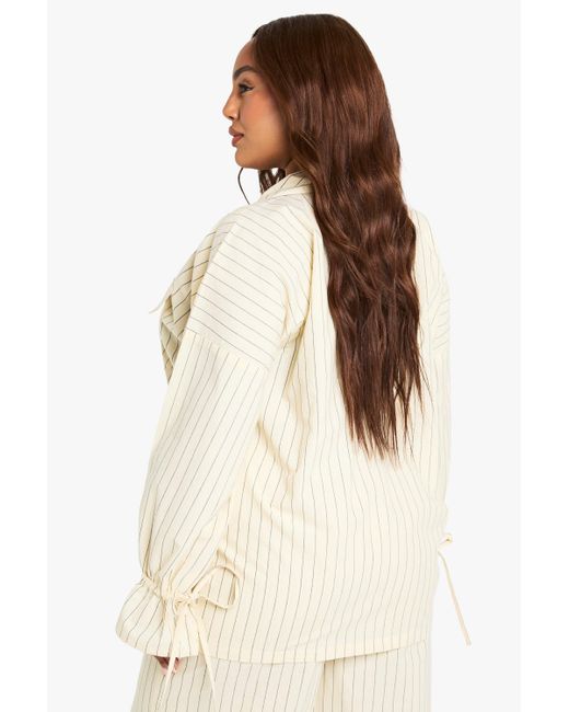 Boohoo Natural Plus Stripe Linen Look Oversized Shirt