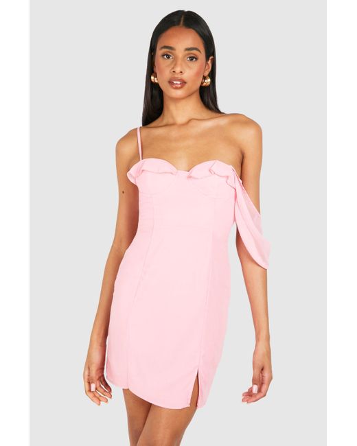 Boohoo Pink Tall Chiffon Ruffle Cup Detail Mini Dress