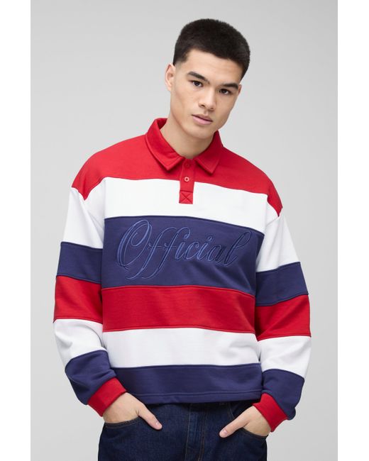 BoohooMAN Oversized Boxy Stripe Embroidered Rugby Polo for men