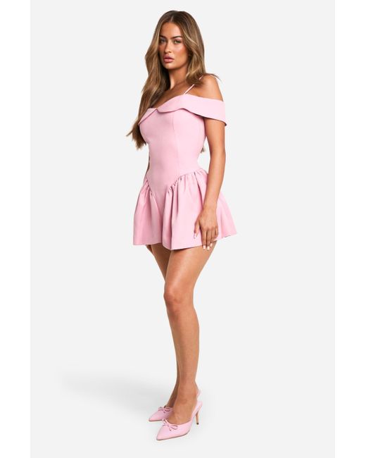 Bandeau Tailored Full Skirt Mini Dress Boohoo de color Pink