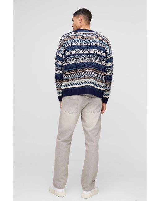 BoohooMAN Blue Oversized Vintage Textured Knitted Jumper for men