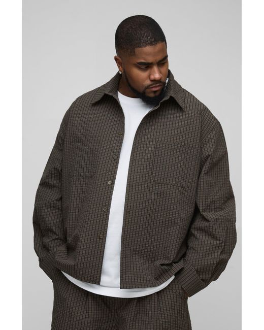 BoohooMAN Plus kariertes Oversize Ripstop-Hemd in Black für Herren