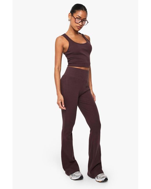 Boohoo Brown Basics Rib Flared Legging