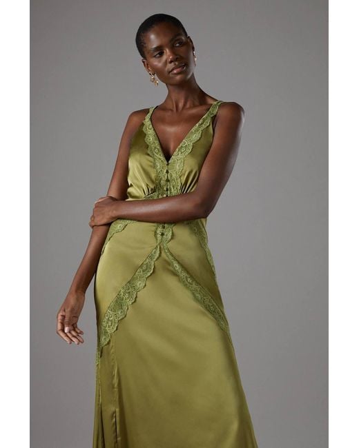 Coast Lace Trim Maxi Dress in Green | Lyst