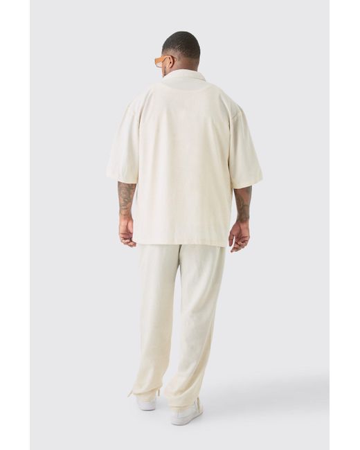 BoohooMAN Plus Elasticated Waist Relaxed Linen Trouser In Natural in White für Herren