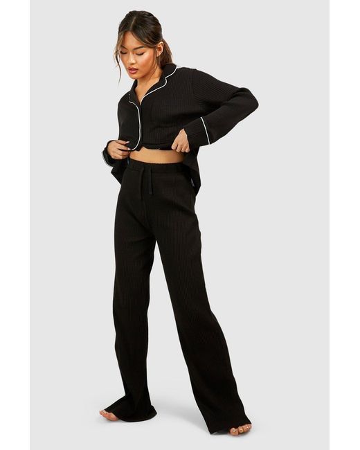 Pantalón Para Estar En Casa De Canalé Con Atadura En La Cintura Boohoo de color Black